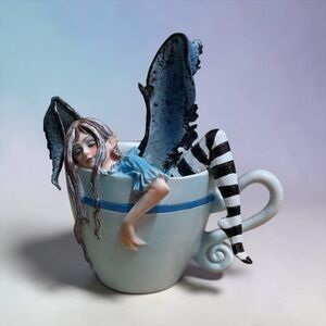 Amy Brown “I Need Coffee” Fairy in Teacup Figurine Fantasy Collectible